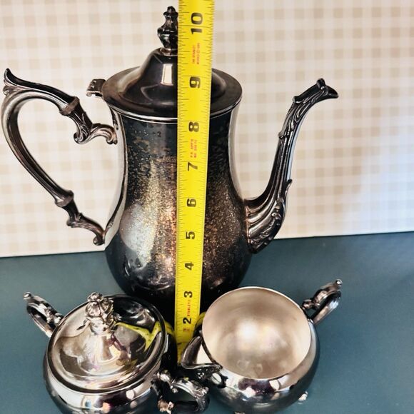 Vintage 3pc Wm Rogers Silverplate Coffee Tea Pot Set Baroque Mid-century Footed - Picture 16 of 16